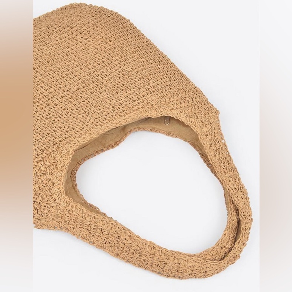 Tan Woven Straw Hobo Tote Bag - Picture 3 of 4